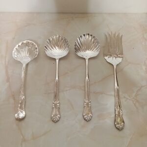 4 Elegant Sea Shell Shape Sterling Silver Glossy Finish Serving Utensil Set
